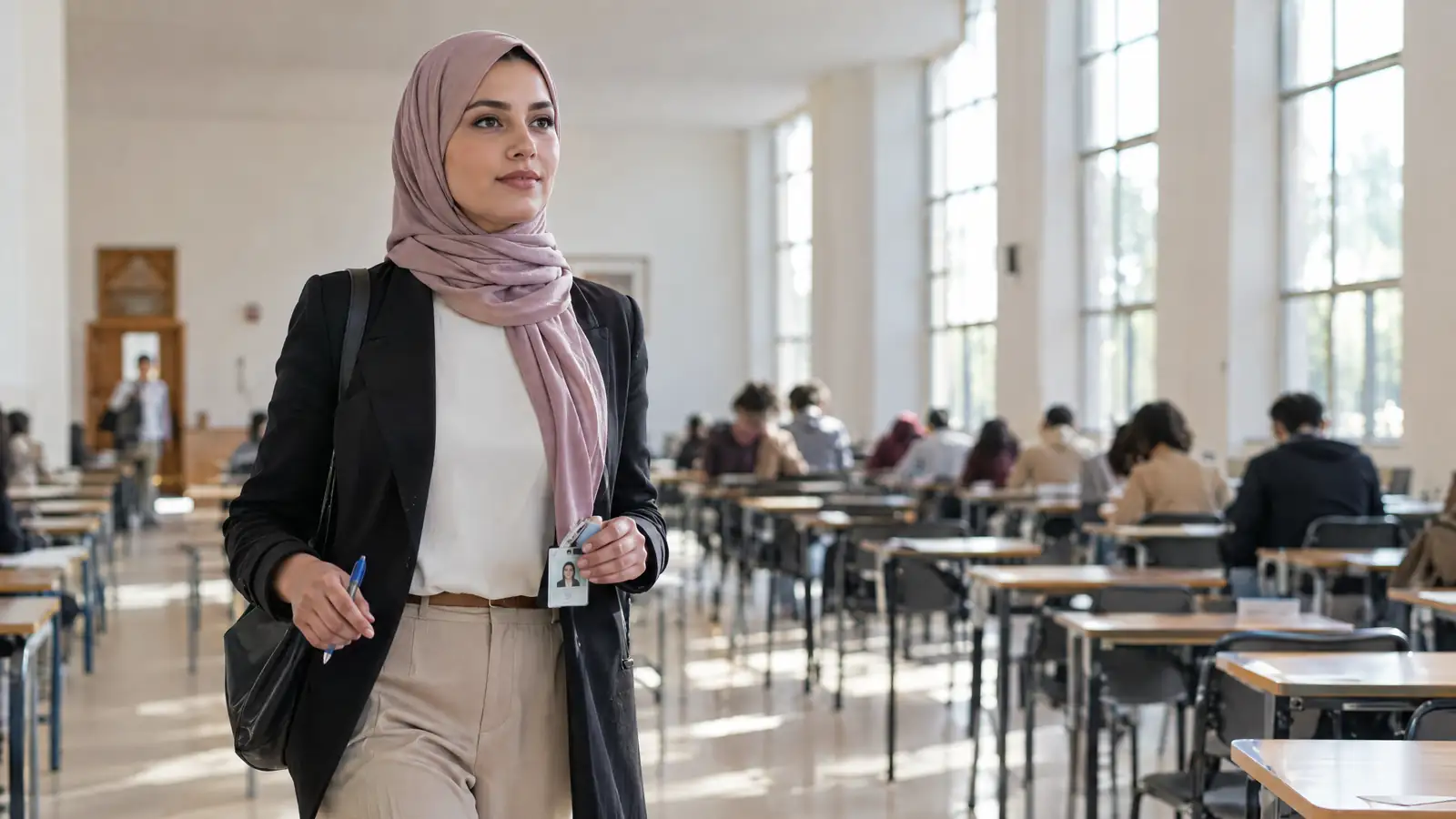Infirmière entrant avec assurance dans la salle d’examen